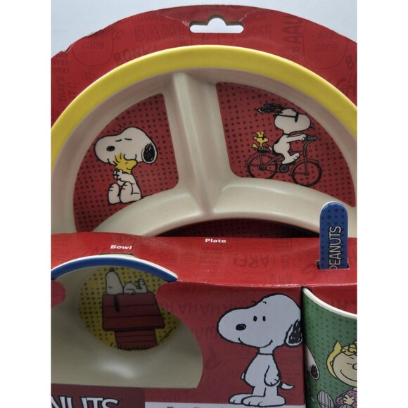 Peanuts Snoopy Charlie Brown Dinnerware Set Bamboo Fiber 5pc Kids Eco Friendly - Picture 5 of 8